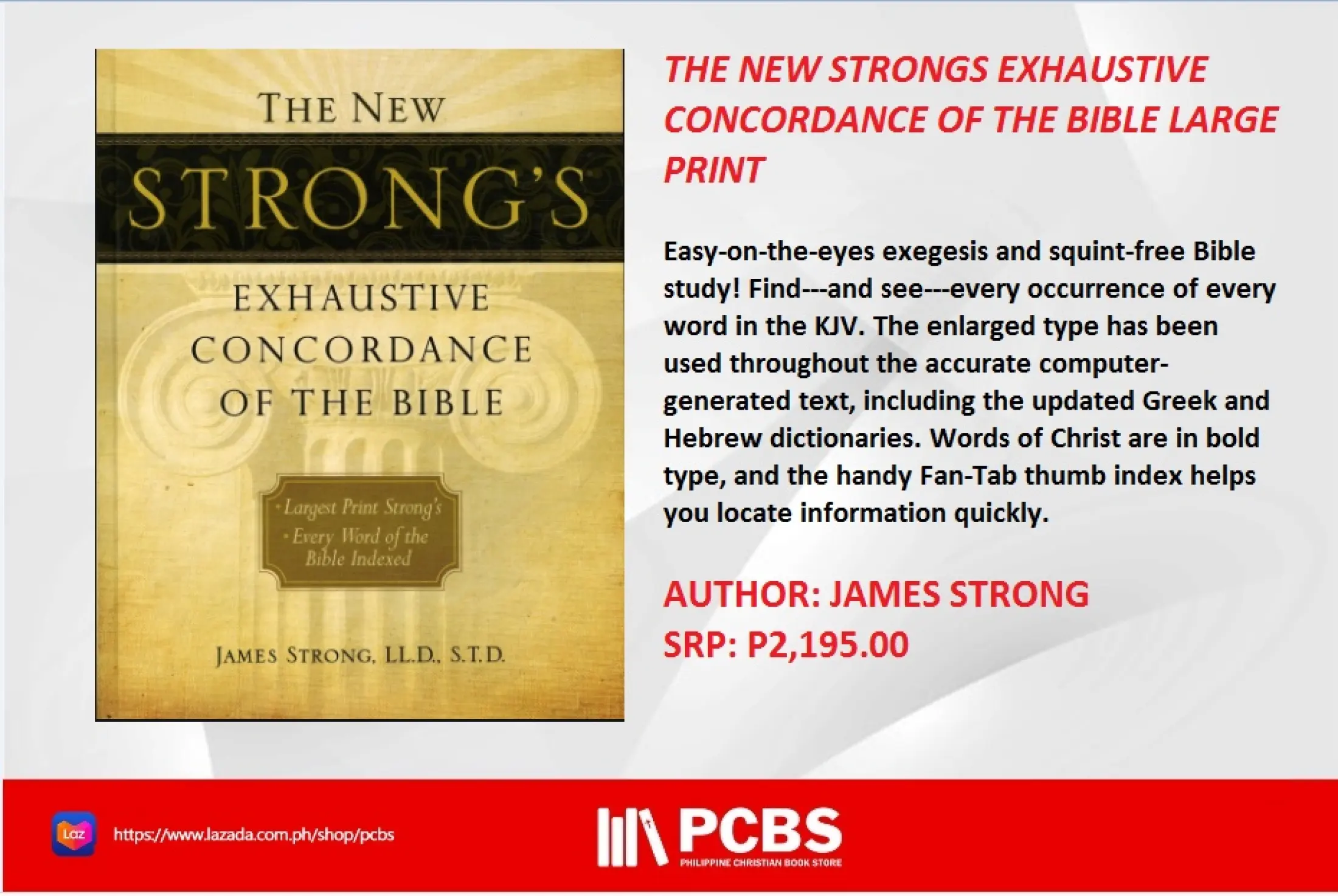 Pcbs The New Strong S Exhaustive Concordance Of The Bible Large Print Strong S By James Strong Lazada Ph