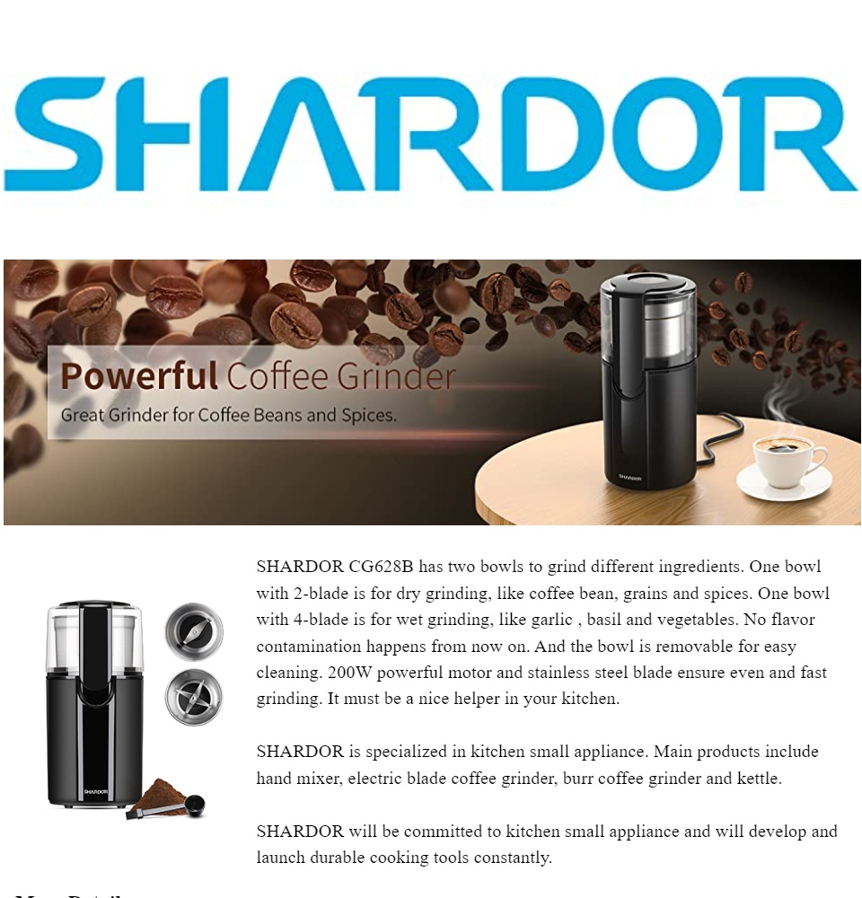 SHARDOR Electric Coffee Grinder Mill with Stainless Steel Blades,  1.4oz/40g, Small Coffee Bean Grinder, Black