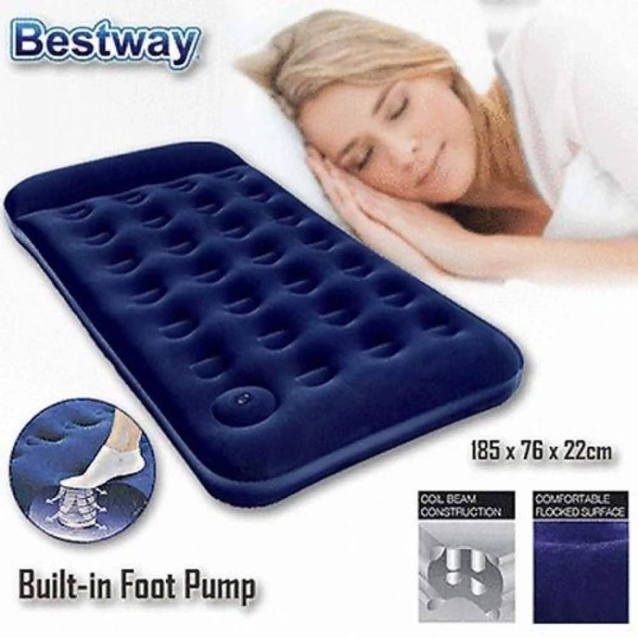 cod bestway inflatable single person air bed blue with free electric air pump lazada ph